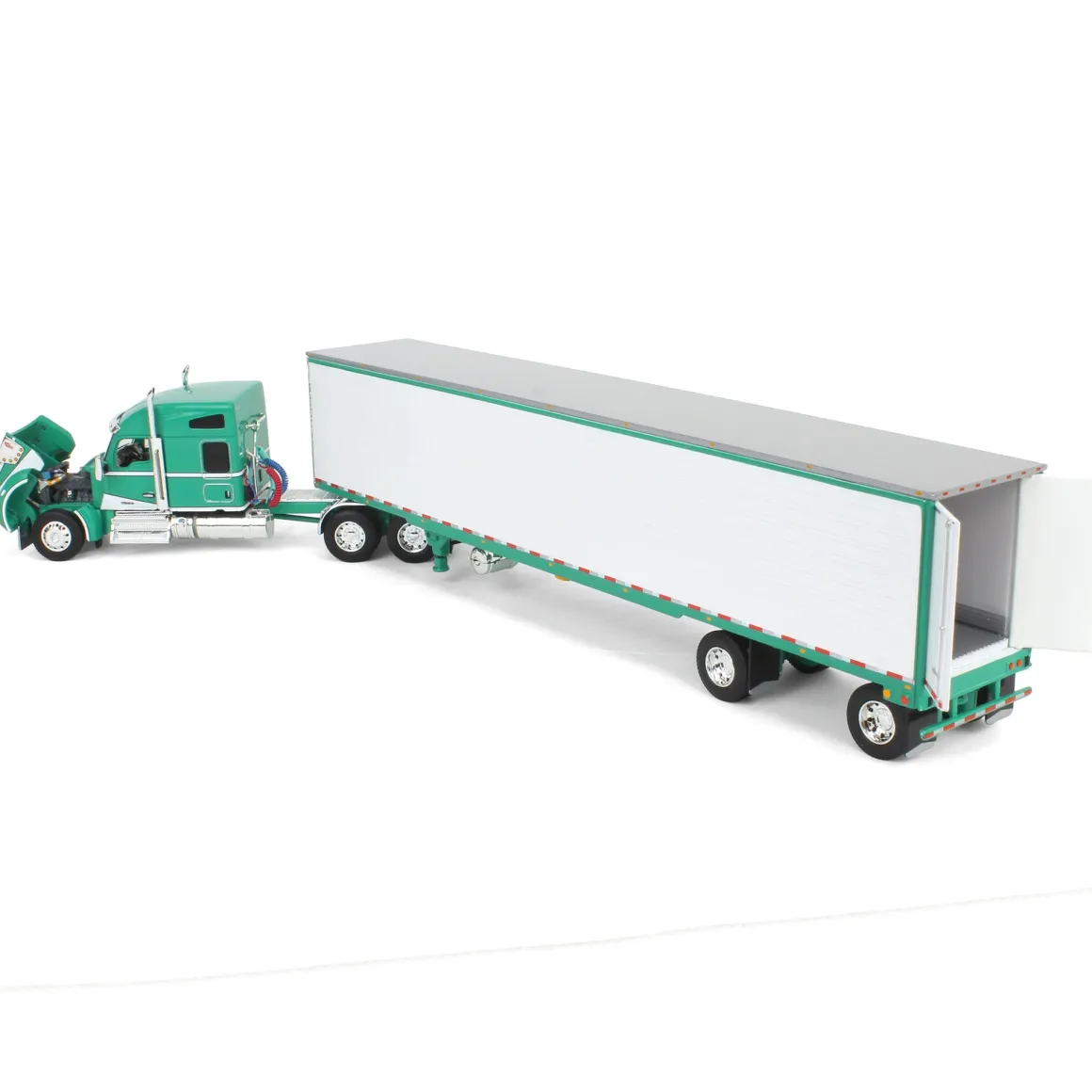1/64 Green & White Kenworth W990 with Spread Axle Reefer Trailer, DCP by First Gear