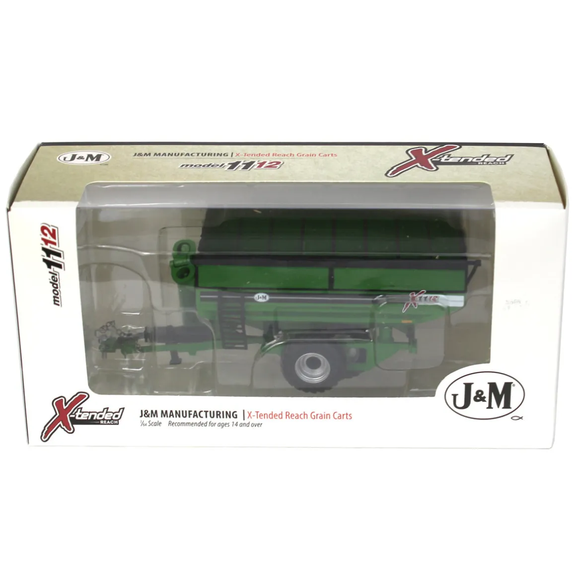 1/64 Green J&M 1112 X-Tended Reach Grain Cart with Tandem Walking Duals
