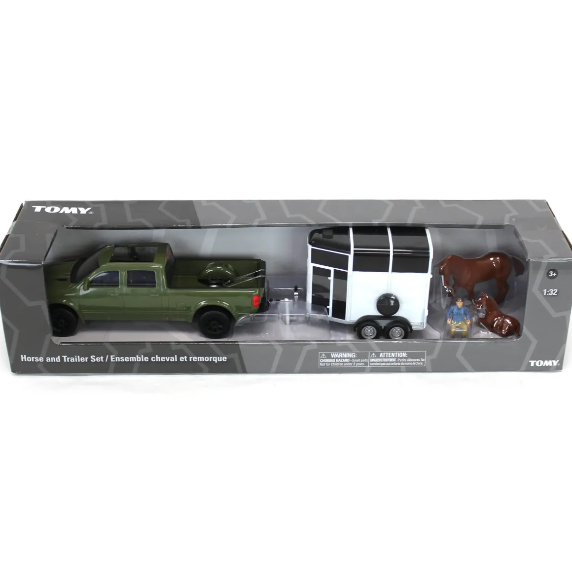 1/32 Green Pickup Truck 5-Piece Horse Trailer Set