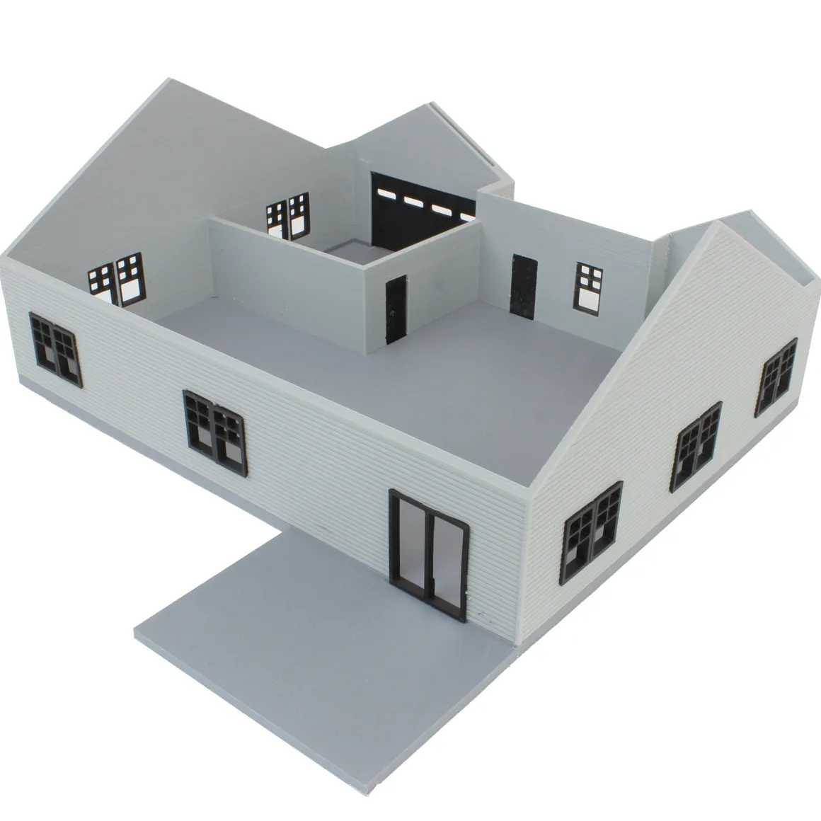 1/64 Grey & Black “The Ranch” Farm House w/ Opening Garage & Back Deck, 3D Printed