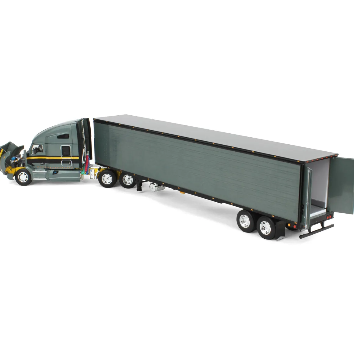 1/64 Gunmetal Gray Kenworth T680 Sleeper with Tandem-Axle Reefer Trailer, DCP by First Gear