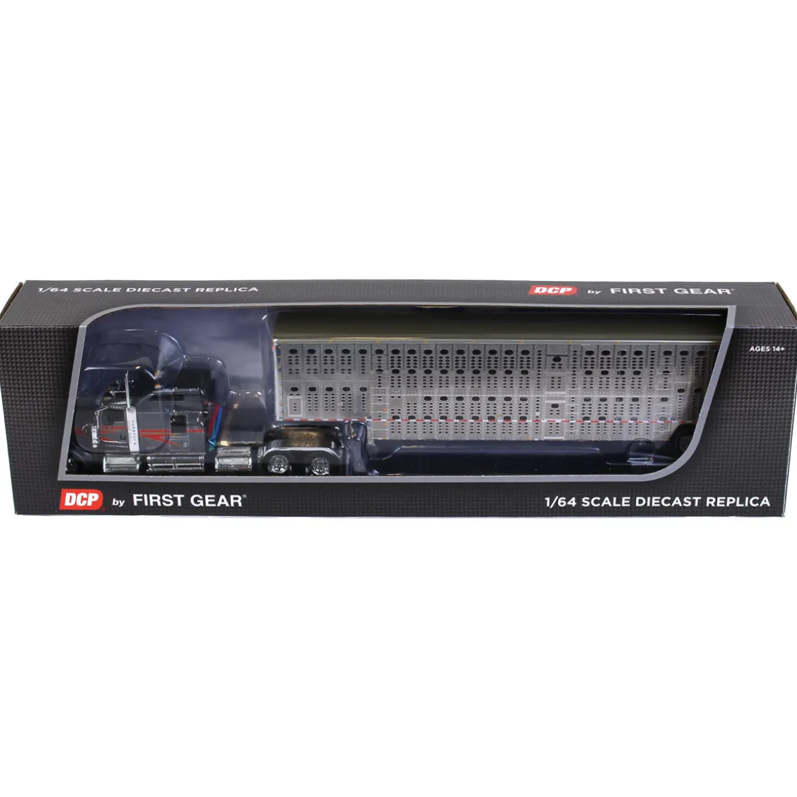 1/64 Gunmetal Gray Kenworth W900L Tandem Axle w/ Tandem Axle Wilson Livestock Trailer, DCP by First Gear