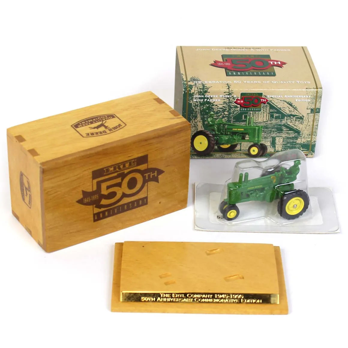 1/64 John Deere A with Farmer, ERTL 50 Anniversary Wooden Box