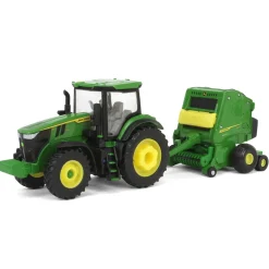 1/64 John Deere Haying Set w/ W235R Windrower, 7R 250 Tractor, Hay Rake, 561R Baler & 6 Bales
