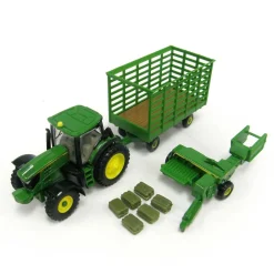 1/64 John Deere 6210R Haying Set with 338 Square Baler & Bale Wagon