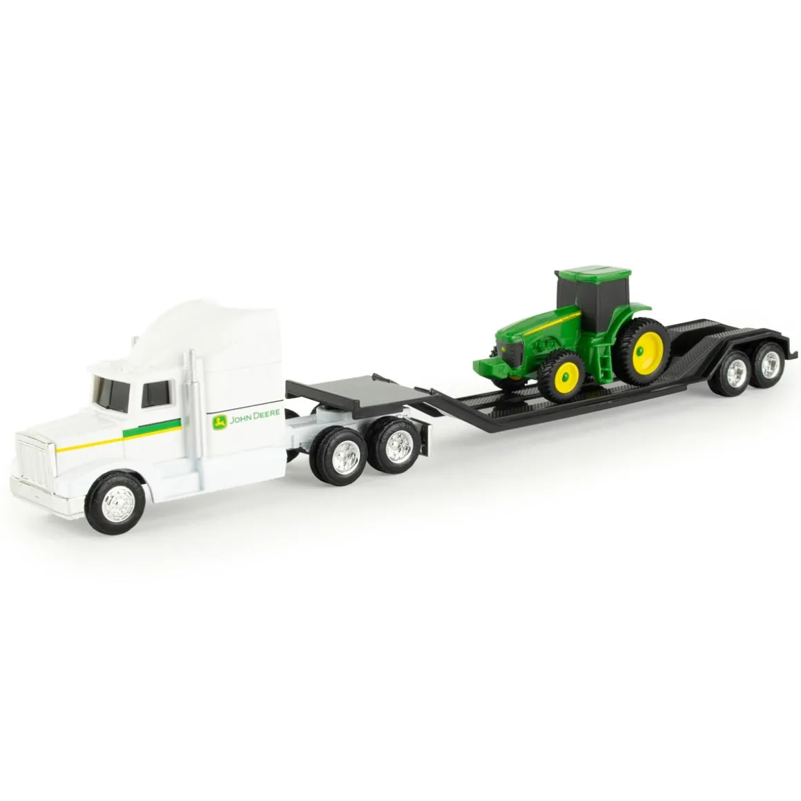 1/64 John Deere White Semi and Lowboy with Cab MFD Tractor Collect N Play Value Set