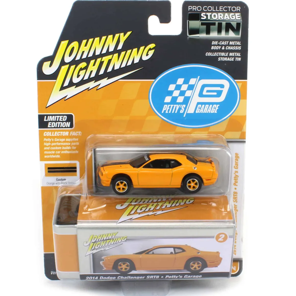 1/64 Johnny Lightning 2014 Dodge Challenger SRT8, Orange, Petty's Garage