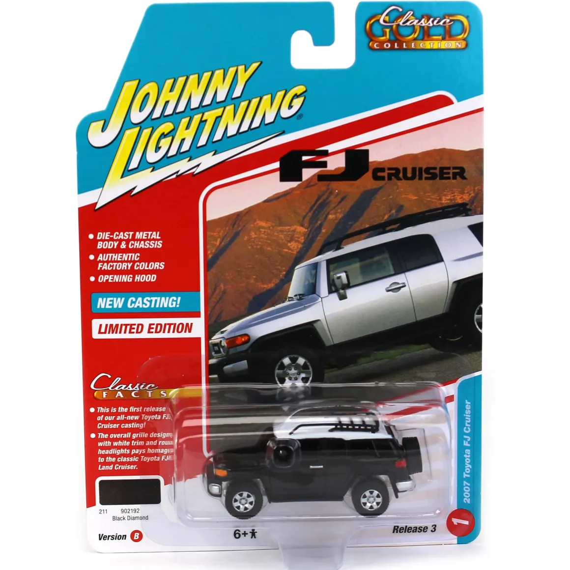 1/64 Johnny Lightning Classic Gold 2022 Release 3B - 2007 Toyota FJ Cruiser, Black Diamond