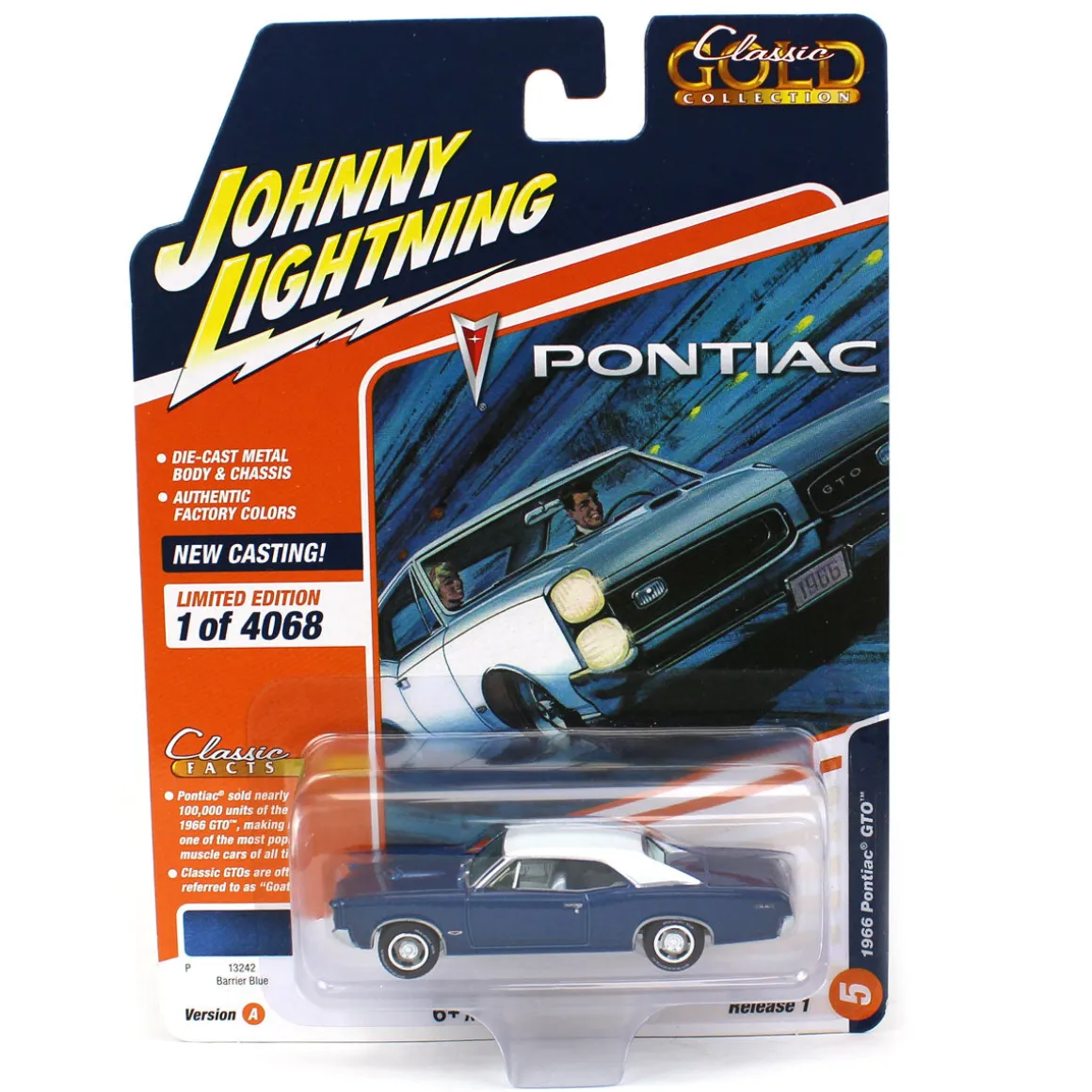 1/64 Johnny Lightning Classic Gold 2023 Release 1A - 1966 Pontiac GTO, Barrier Blue