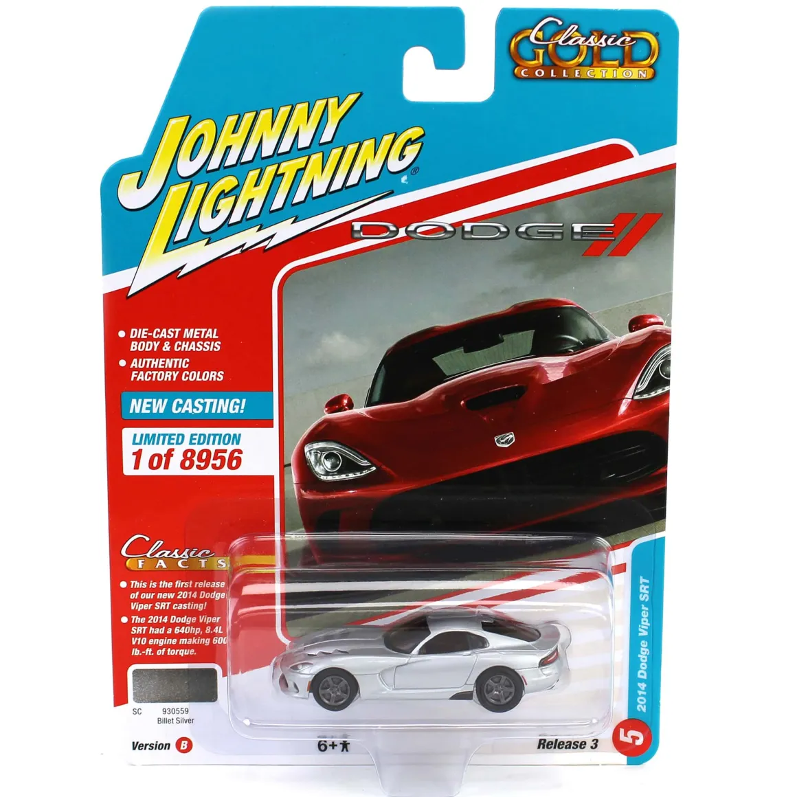 1/64 Johnny Lightning Classic Gold 2022 Release 3B - 2014 Dodge Viper SRT, Billet Silver