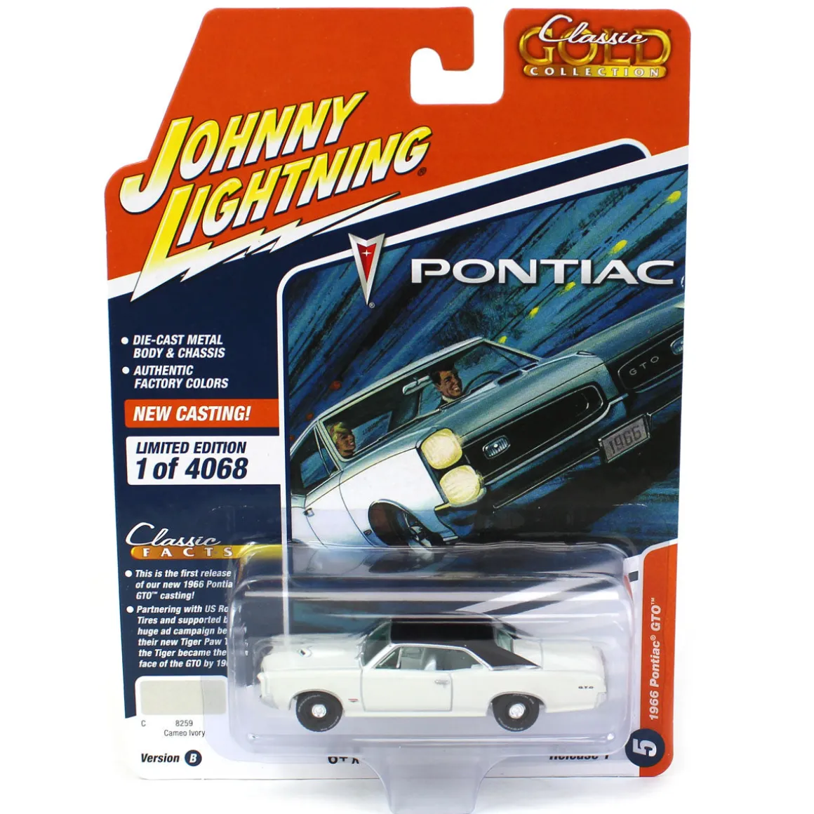 1/64 Johnny Lightning Classic Gold 2023 Release 1A - 1966 Pontiac GTO, Cameo Ivory