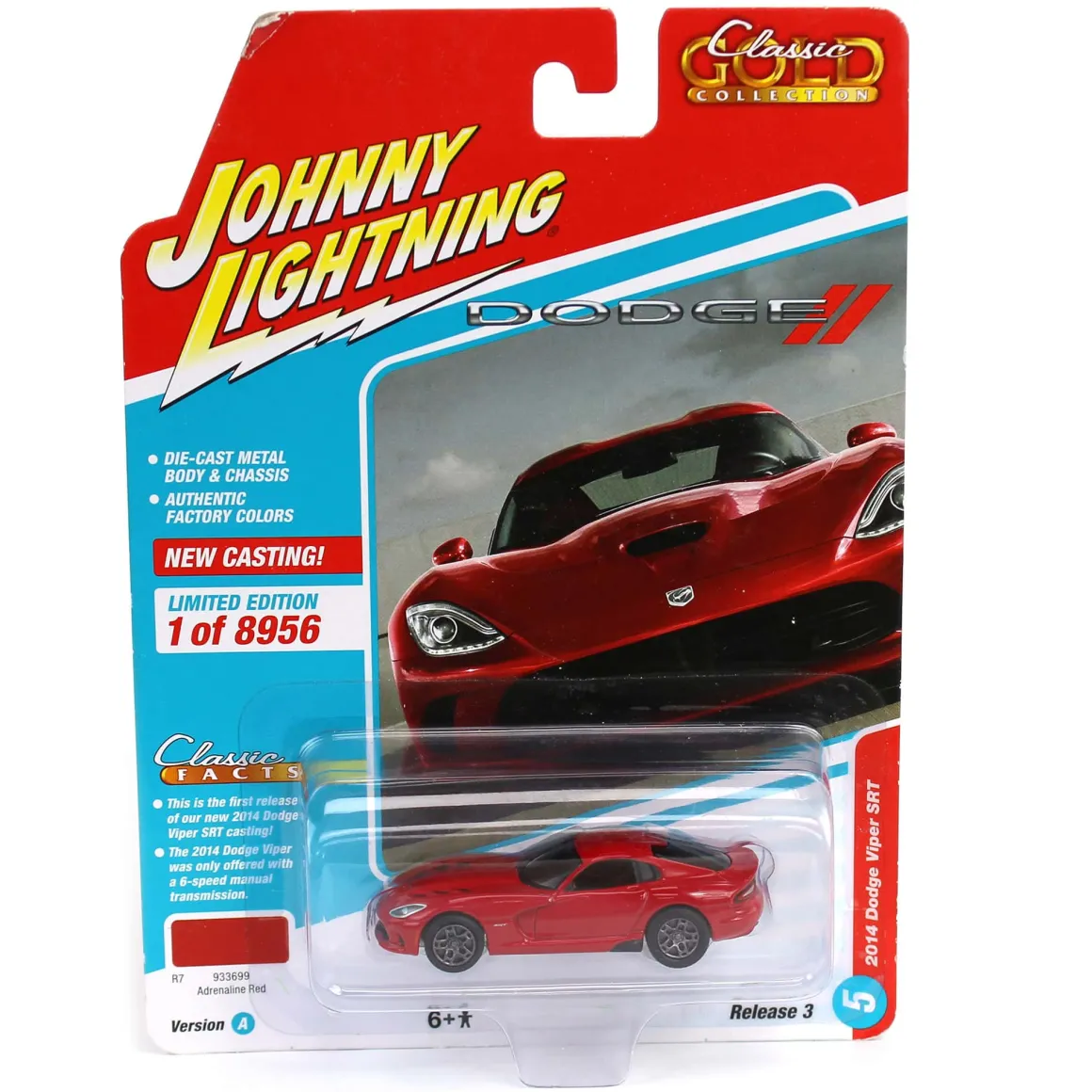 1/64 Johnny Lightning Classic Gold 2022 Release 3A - 2014 Dodge Viper, Adrenaline Red