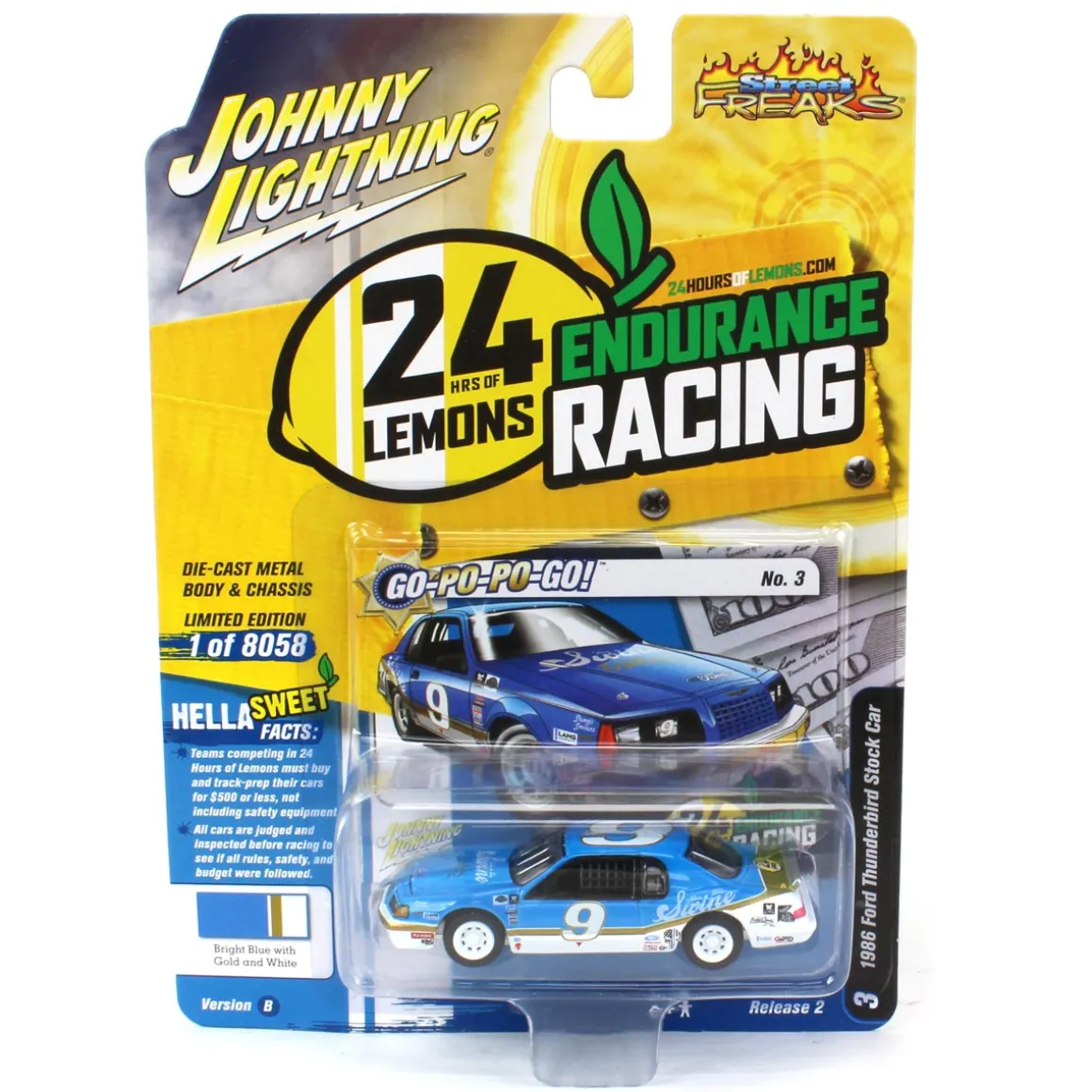 1/64 Johnny Lightning Street Freaks 2022 Release 2B-1986 Ford Thunderbird Stock Car, 24hrs of LeMons