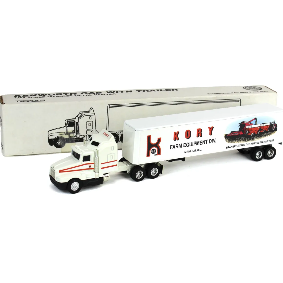 1/64 Kenworth T600A Semi Truck with Kory Farm Equipment "Transporting The American Harvest" Box Trailer by ERTL