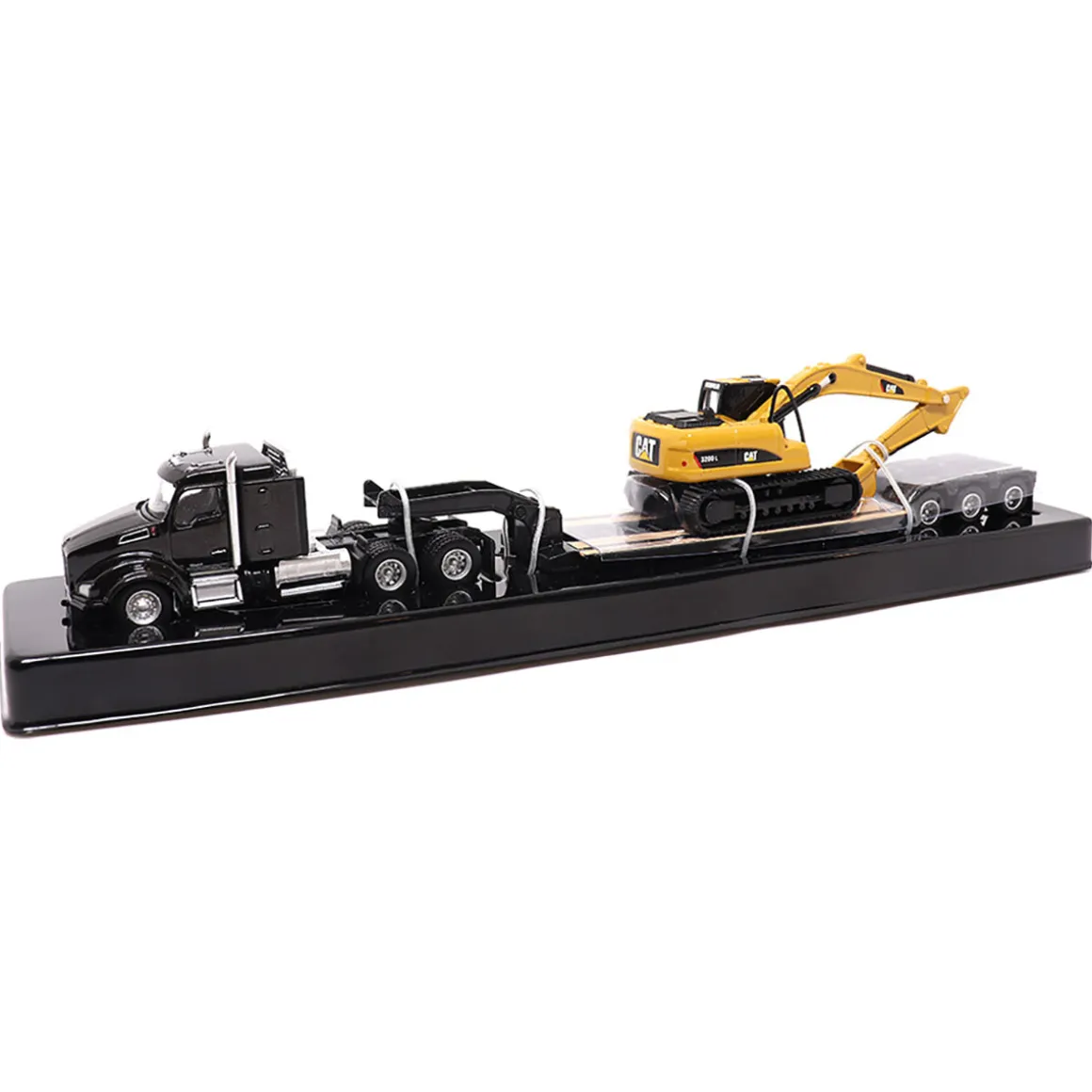 1/87 Kenworth T880s SBFS 40in Sleeper Tandem Tractor w/ Lowboy & Caterpillar 320D L Hydraulic Excavator