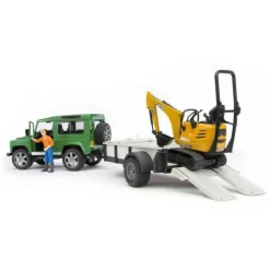 1/16 Land Rover Defender with Trailer, Mini Excavator, and Worker