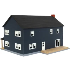 1/64 Large Two Story Farm House with Porch, Deck and Chimney, Navy and White, 3D Printed
