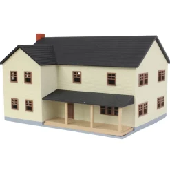 1/64 Large Two Story Farm House with Porch, Deck and Chimney, Tan/Brown, 3D Printed