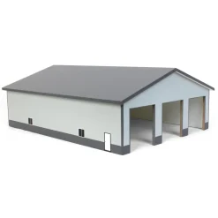 1/64 Light & Dark Gray 3 Door 60ft x 80ft Wooden Implement or Shop Building