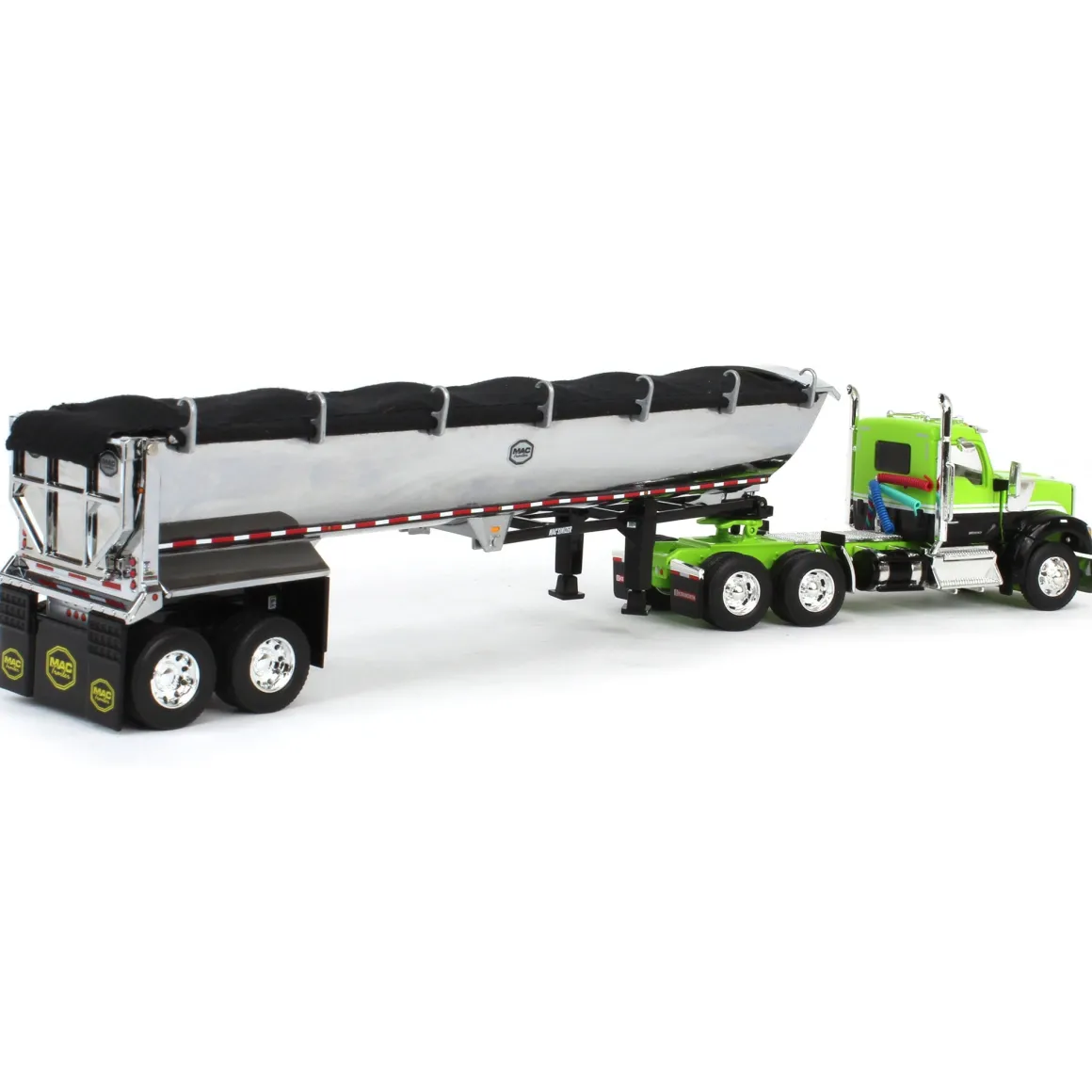 1/64 Lime Green & Black Kenworth W990 Day Cab with MAC Half Round End Dump Trailer, DCP by First Gear