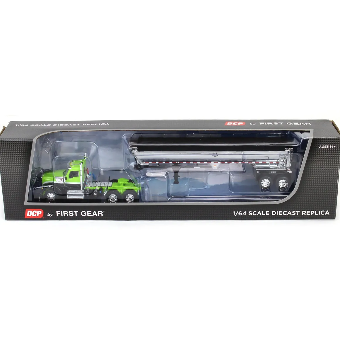1/64 Lime Green & Black Kenworth W990 Day Cab with MAC Half Round End Dump Trailer, DCP by First Gear