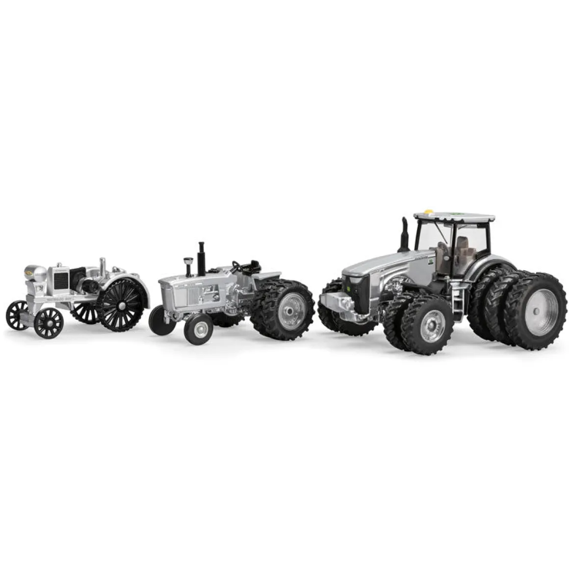 1/64 Limited Edition 100 Years Silver and Black John Deere 8400R, 4020, Waterloo Three Piece Set