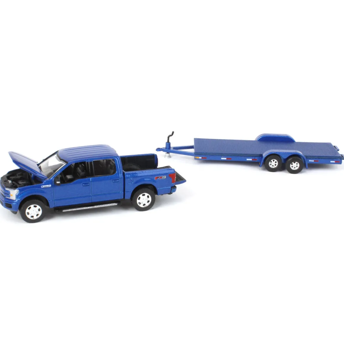 1/64 Limited Edition Metallic Blue 2019 Ford F-150 with Blue Trailer by Auto World
