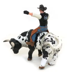1/16 Little Buster Toys Black & White Bucking Bull w/ Rider