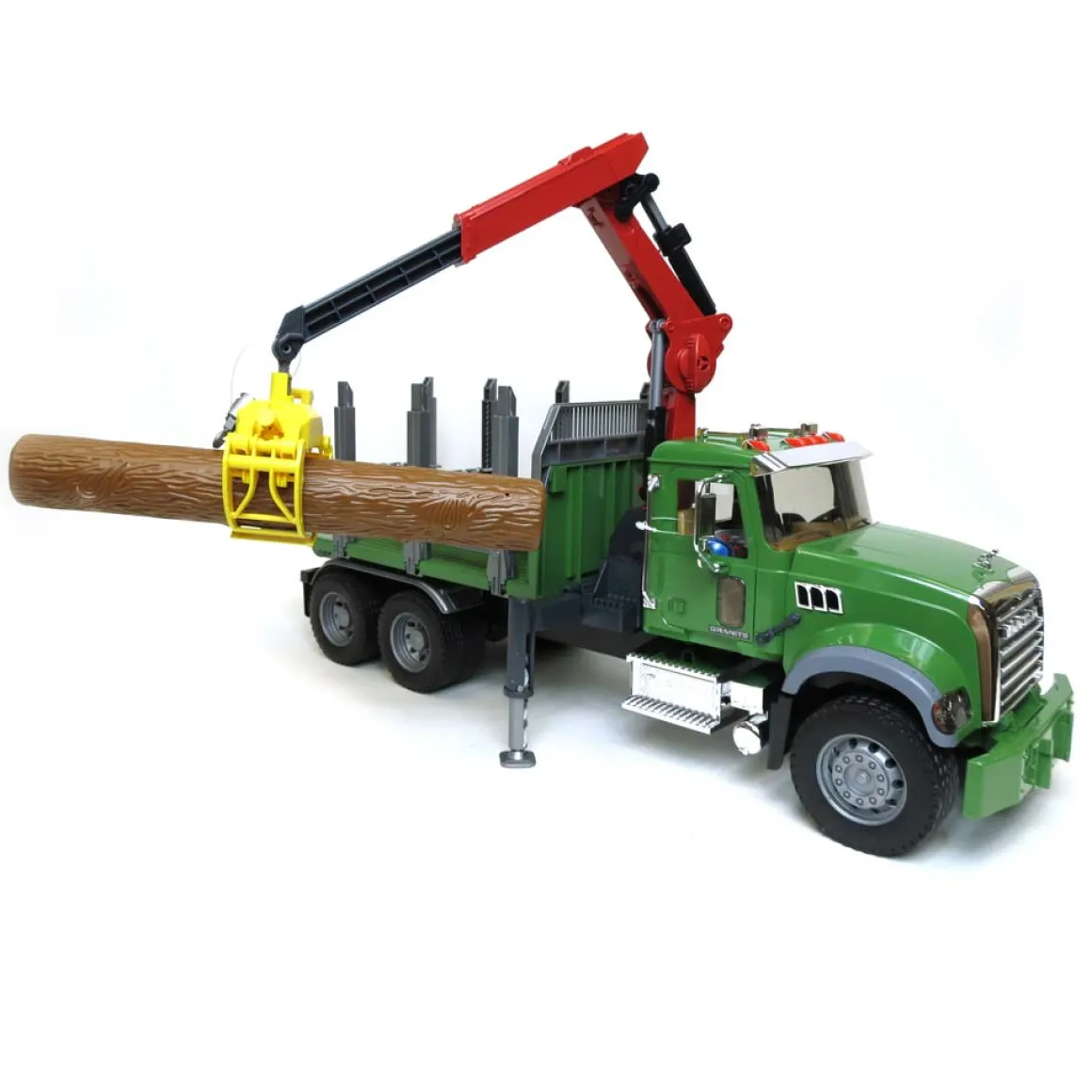 1/16 MACK Granite Log Truck with Knuckleboom Grapple Crane and 3 Logs by Bruder