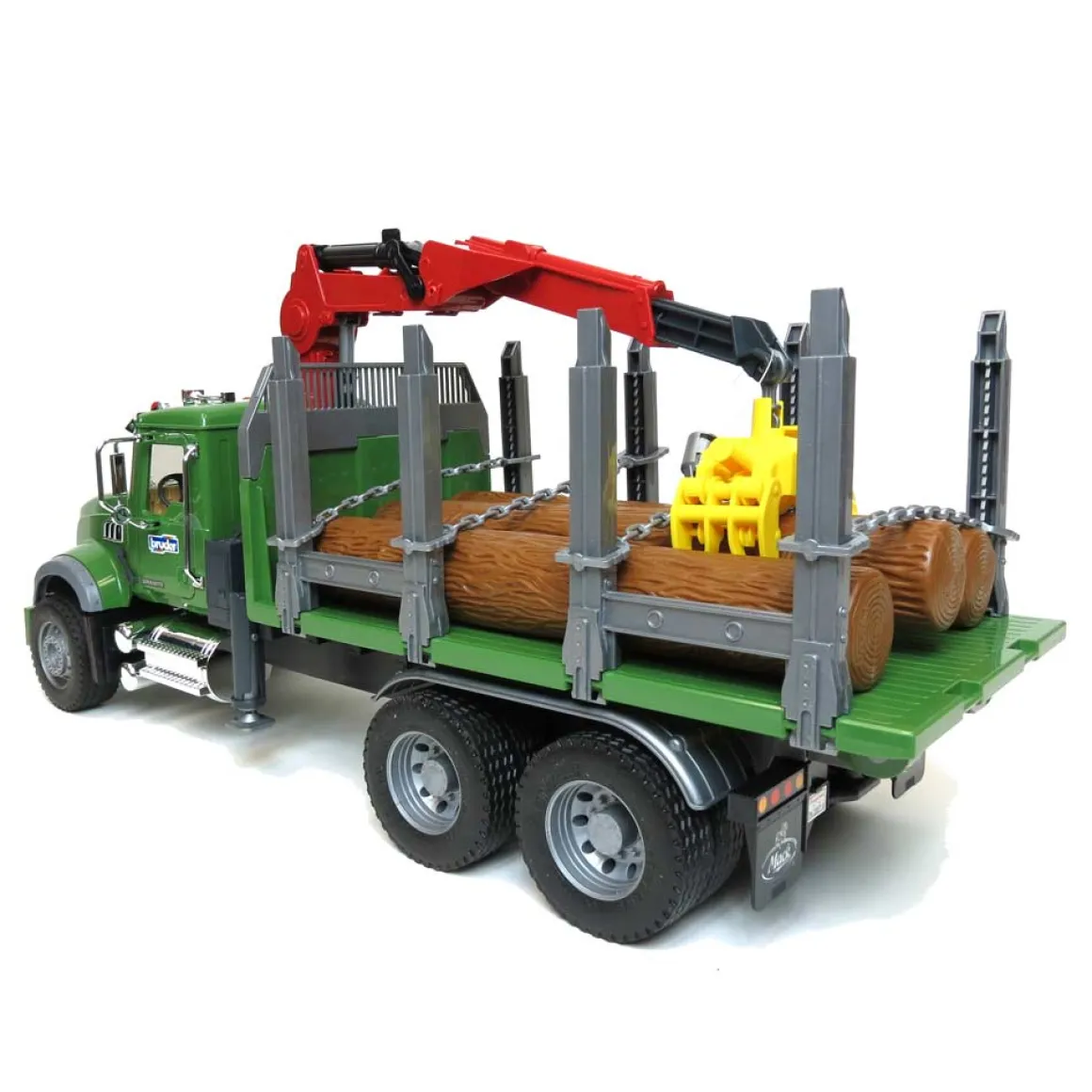 1/16 MACK Granite Log Truck with Knuckleboom Grapple Crane and 3 Logs by Bruder