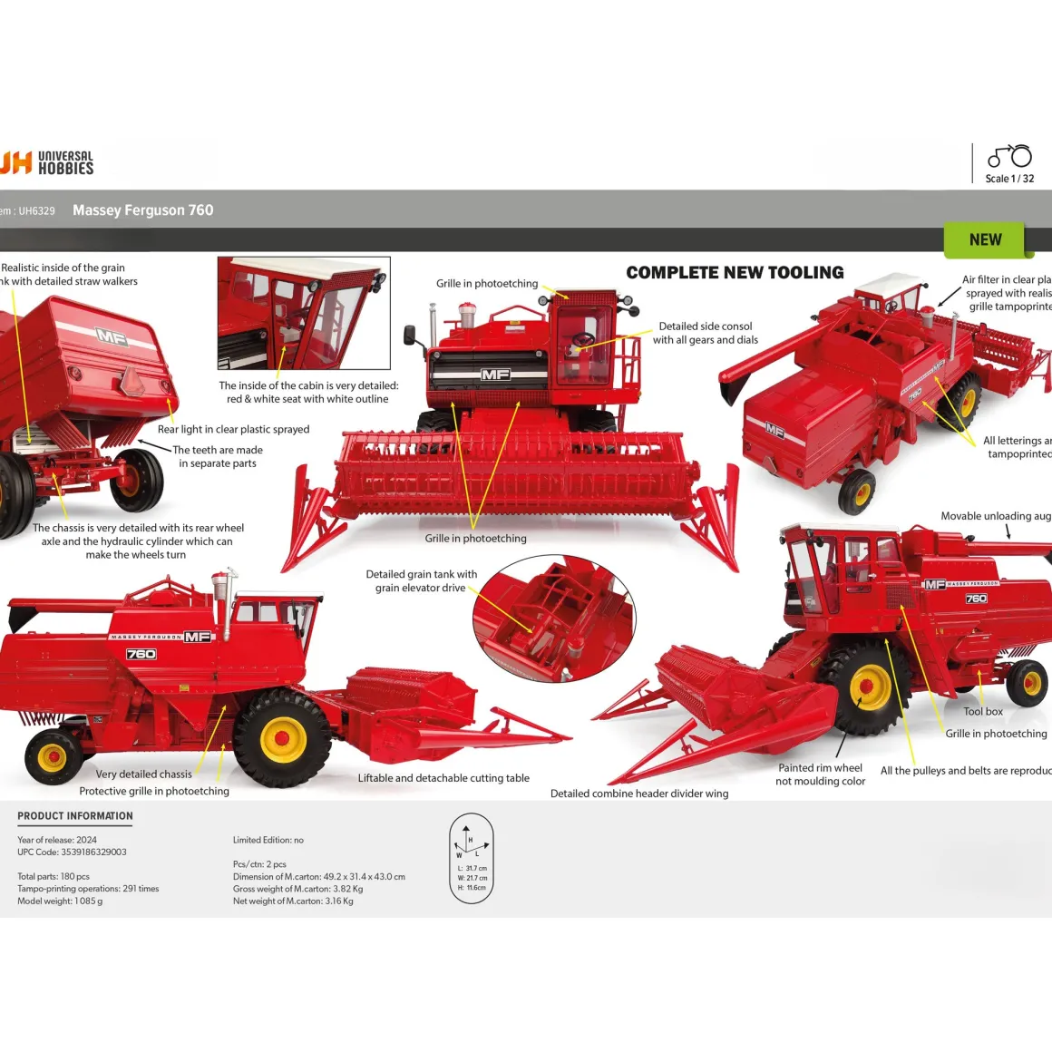 1/32 Massey Ferguson 760 Combine with Grain Head