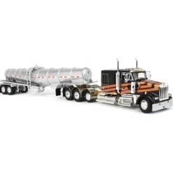 1/64 Metallic Black & Gold Kenworth W900L w/ Polar Deep Drop Trailer, Owner Operator, DCP by First Gear