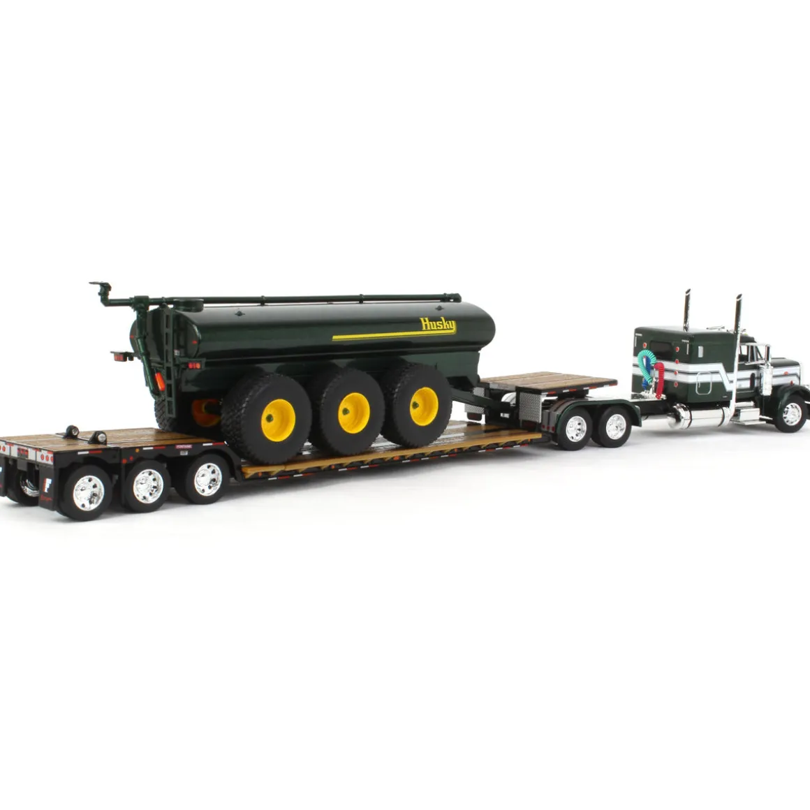 1/64 Metallic Green Husky Peterbilt 379 w/ Fontaine Renegade Lowboy & Husky Manure Spreader, DCP by First Gear