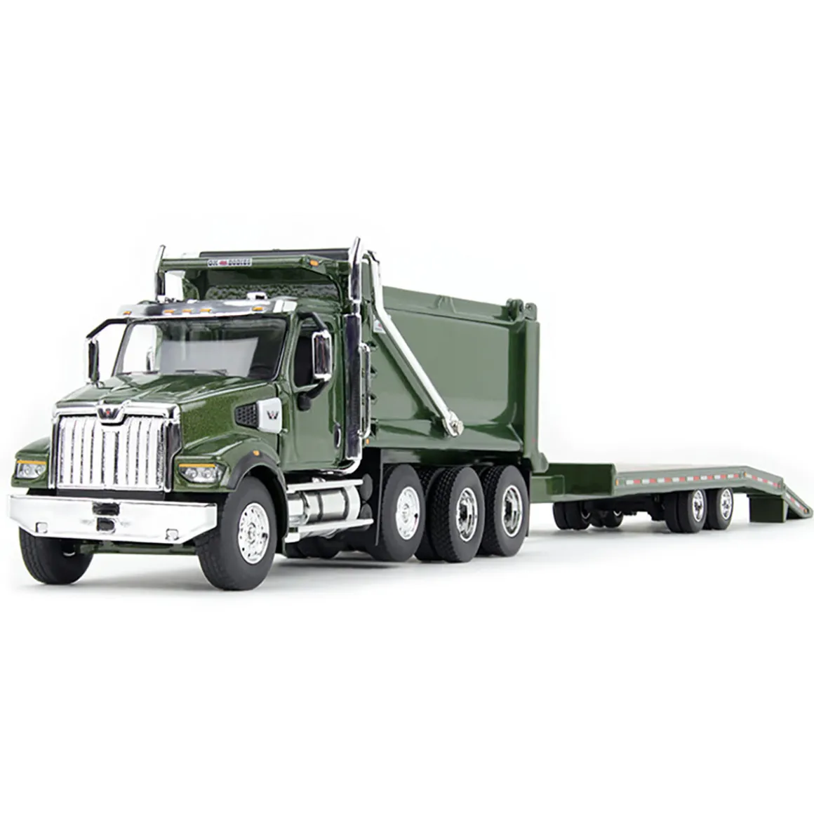 1/64 Metallic Green Western Star 49X with Ox Bodies Dump & Beaver Tail Trailer, DCP by First Gear