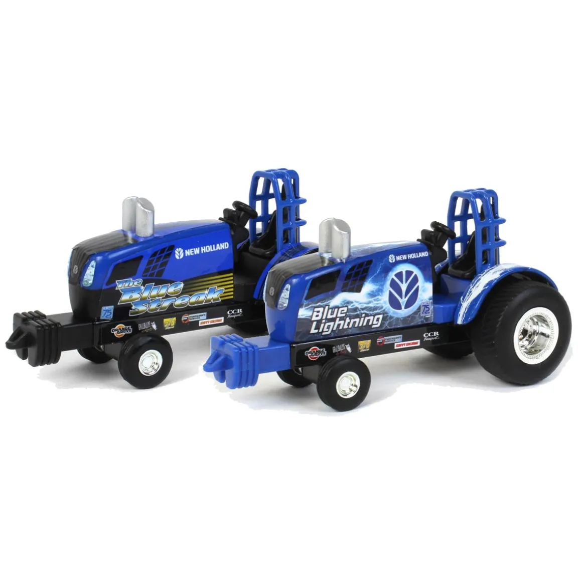 1/64 New Holland Blue Lighting and Blue Streak Pulling Tractor Set