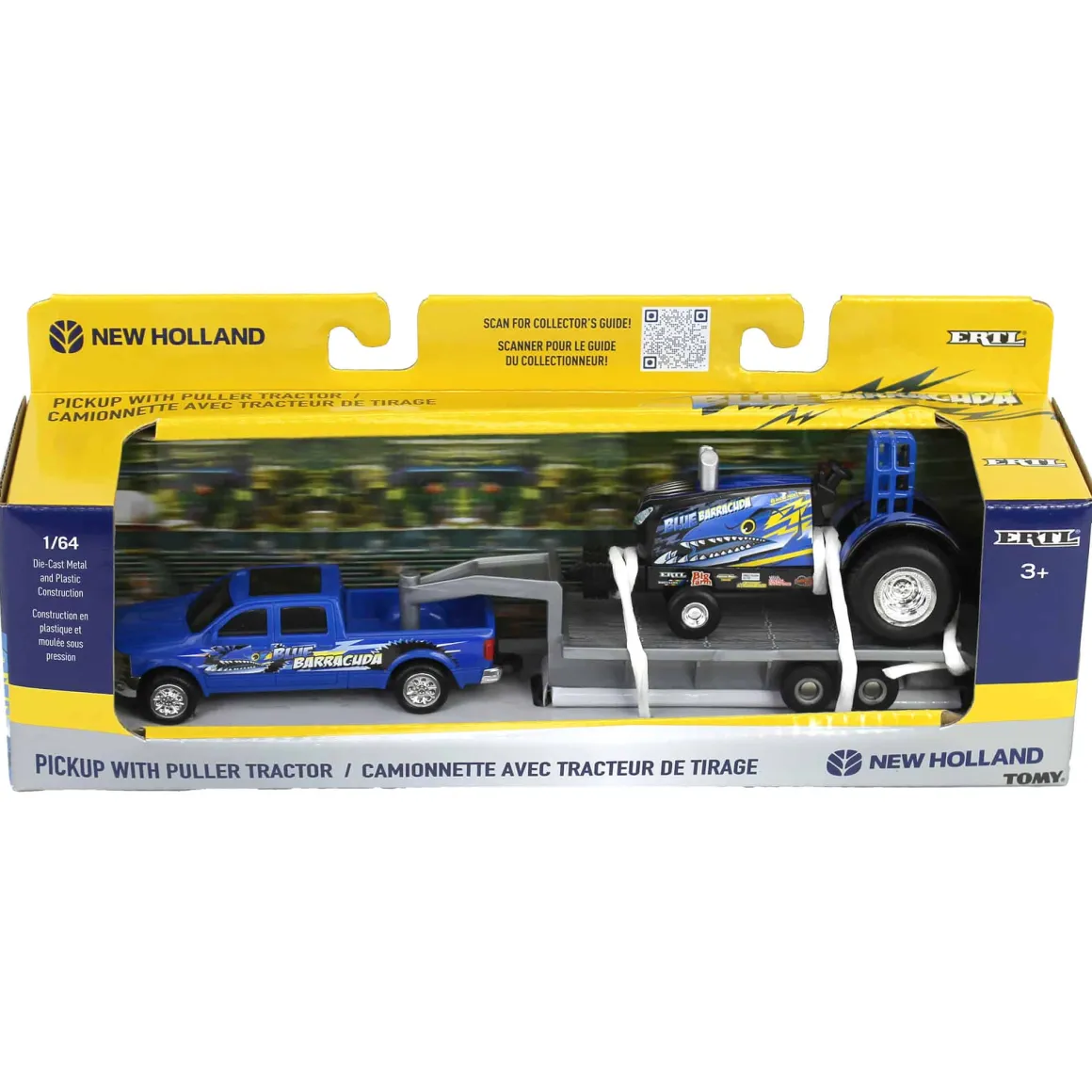 1/64 New Holland "Blue Barracuda" Pulling Tractor with Pickup Truck & Trailer