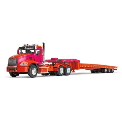 1/64 Orange & Fuchsia Mack Pinnacle w/ Talbert 5553TA Traveling-Axle Trailer, DCP by First Gear