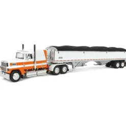 1/64 Orange & White Ford LTL 9000 60in Flattop with Wilson Pacesetter Grain Trailer, DCP by First Gear