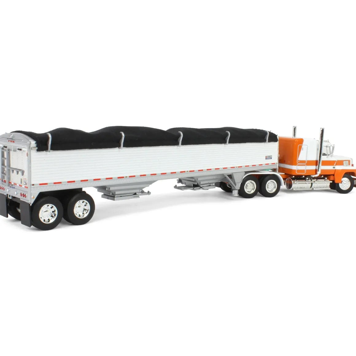 1/64 Orange & White Ford LTL 9000 60in Flattop with Wilson Pacesetter Grain Trailer, DCP by First Gear