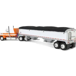 1/64 Orange & White Ford LTL 9000 60in Flattop with Wilson Pacesetter Grain Trailer, DCP by First Gear
