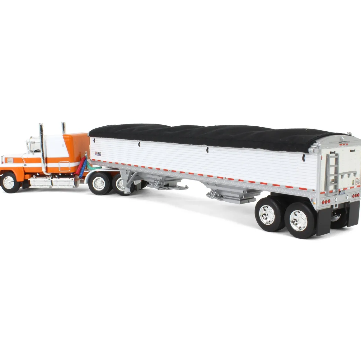 1/64 Orange & White Ford LTL 9000 60in Flattop with Wilson Pacesetter Grain Trailer, DCP by First Gear