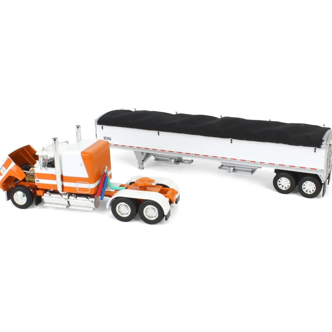 1/64 Orange & White Ford LTL 9000 60in Flattop with Wilson Pacesetter Grain Trailer, DCP by First Gear
