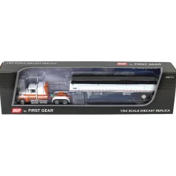 1/64 Orange & White Ford LTL 9000 60in Flattop with Wilson Pacesetter Grain Trailer, DCP by First Gear
