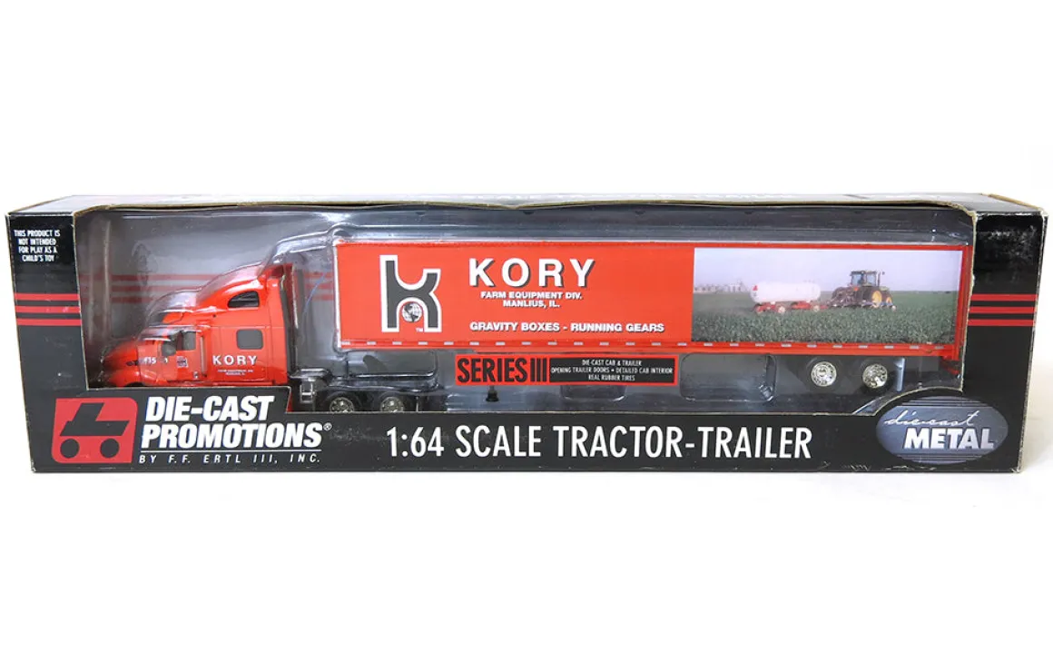 1/64 Orange Peterbilt 387 with 53ft Box Trailer, Kory Farm Equipment