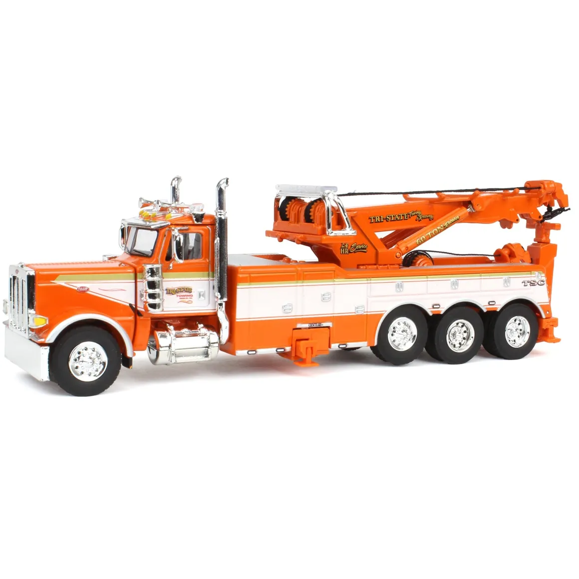 1/64 Orange/White Peterbilt 389 with Century 1150 Rotator Wrecker, Tri-State Commodities, DCP by First Gear