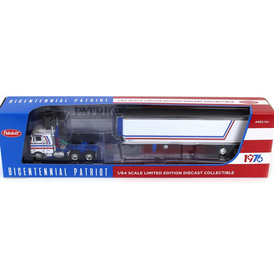 1/64 Peterbilt 352 CEO with 40ft Vintage Reefer Trailer, USA Bicentennial Patriot, DCP by First Gear
