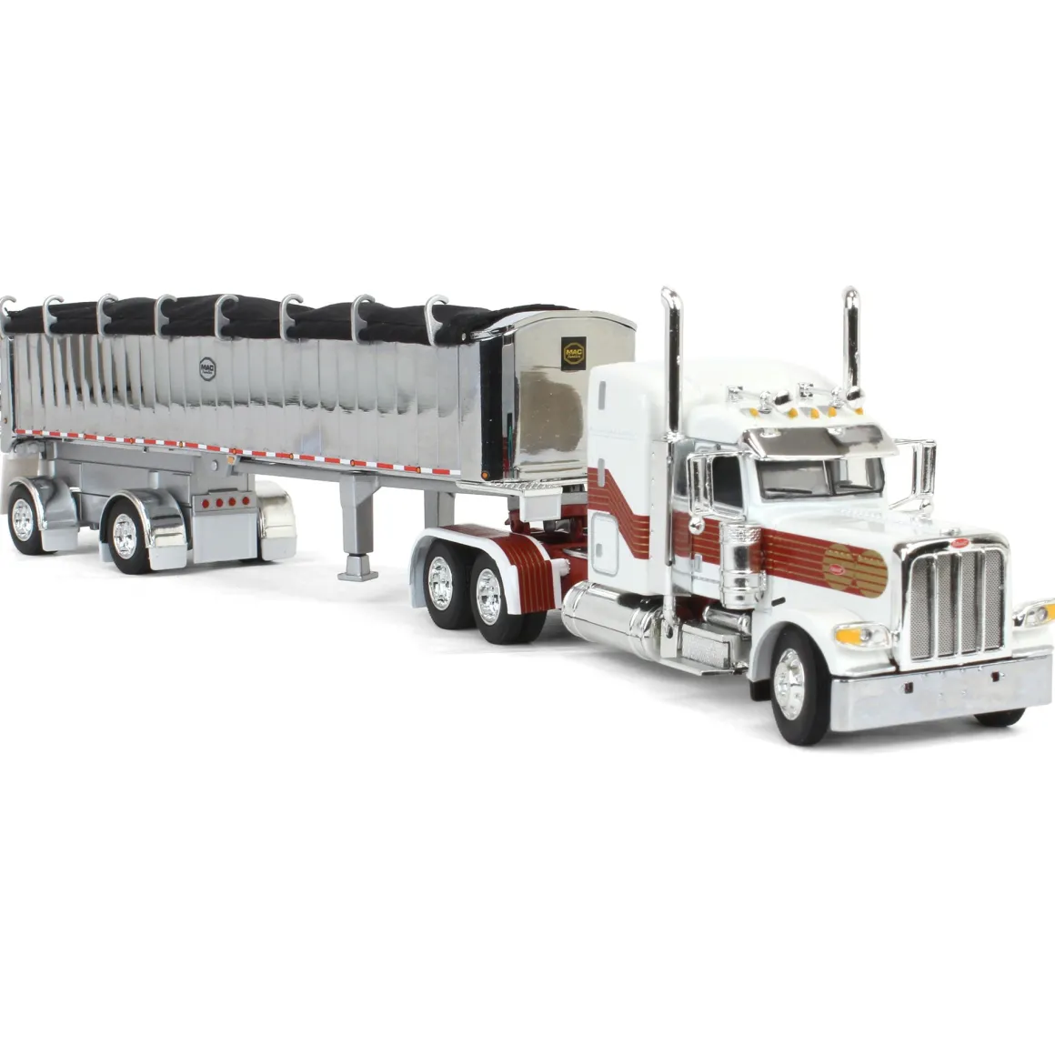 1/64 Peterbilt 389 with MAC Coal End Dump Trailer, White/Red/Gold, DCP by First Gear
