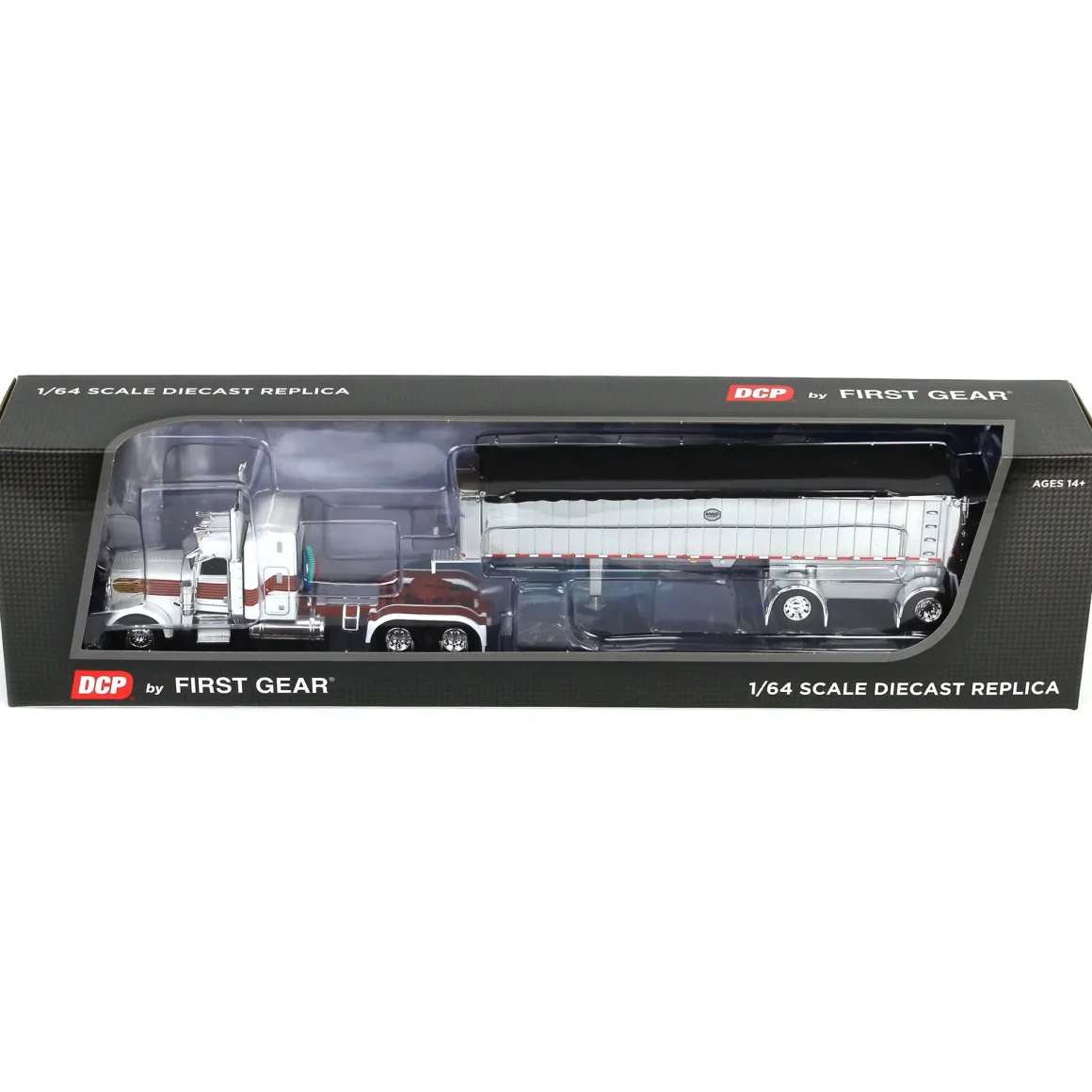 1/64 Peterbilt 389 with MAC Coal End Dump Trailer, White/Red/Gold, DCP by First Gear