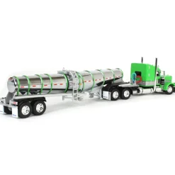 1/64 Peterbilt 389 with Polar Deep Drop Trailer, Green/Silver/Black, DCP by First Gear