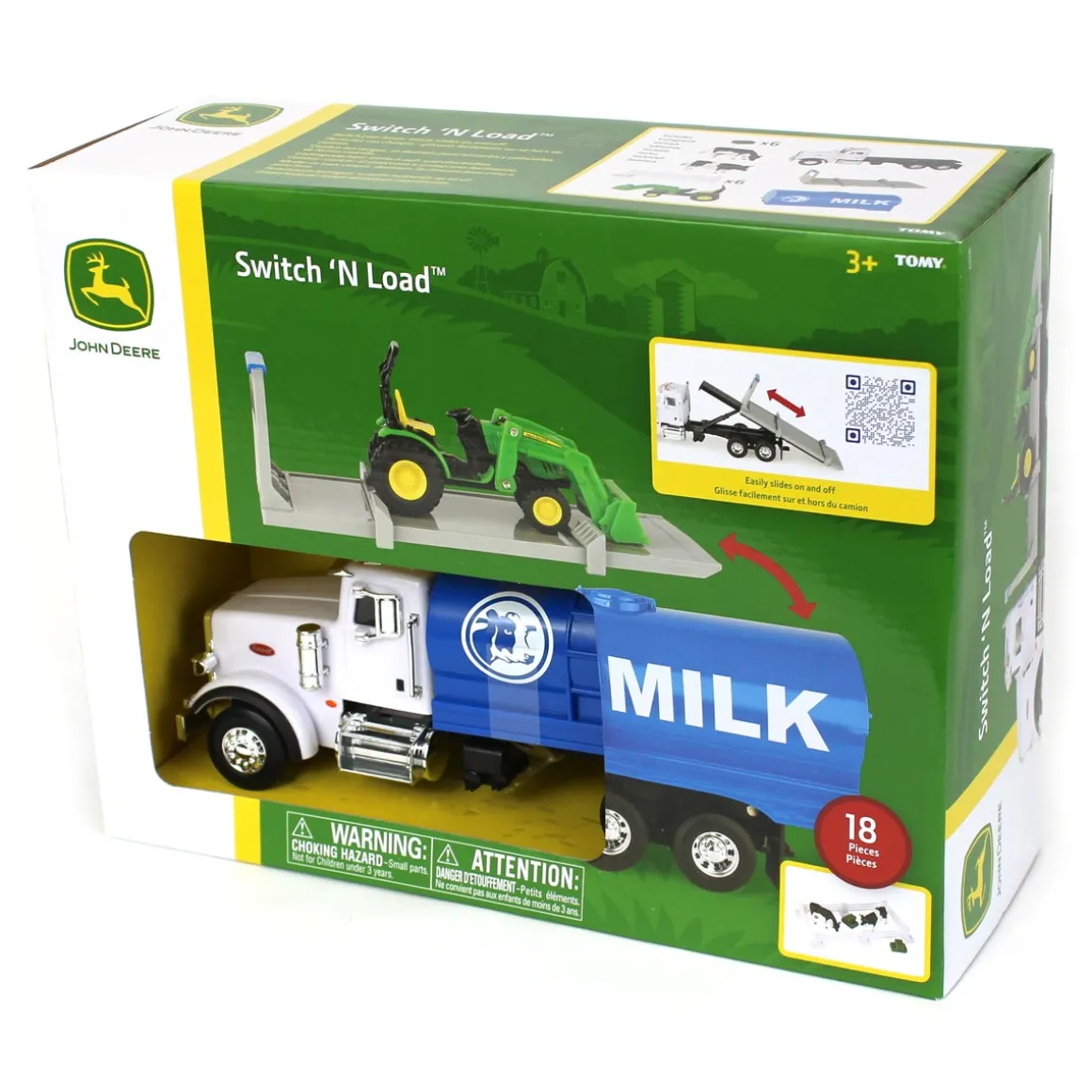 1/32 Peterbilt "Switch N Load" Semi w/ John Deere Tractor, Cow, Fence Pieces & Hay Bales
